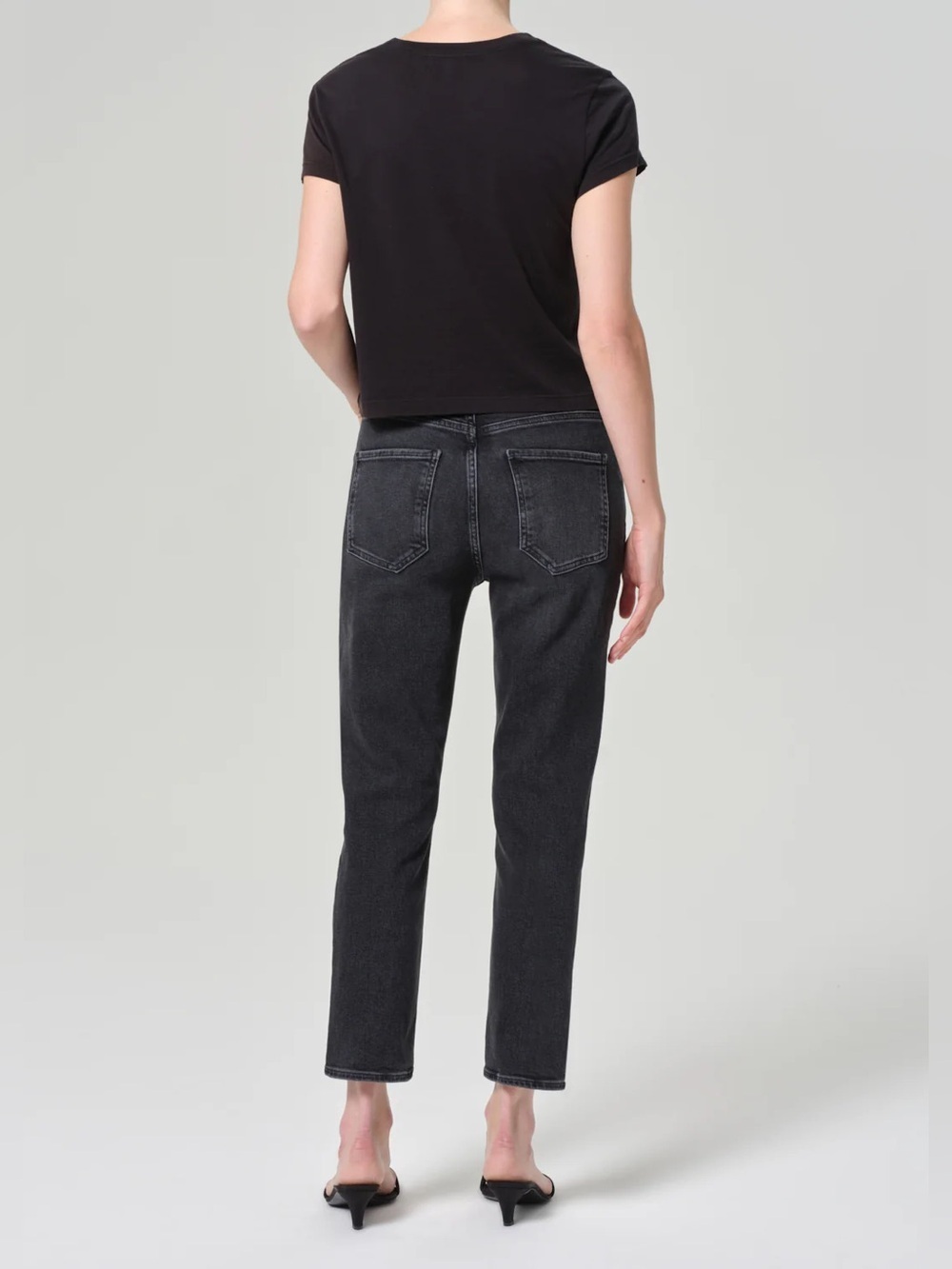 AGOLDE Riley High Rise Straight Crop Jeans 25 Panoramic Black Stretch Denim - Picture 2 of 9